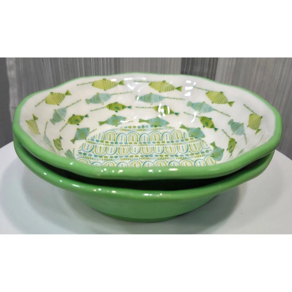 Max Studio Home Melamine Bowls Green Blue Fish Coastal Nautical 7